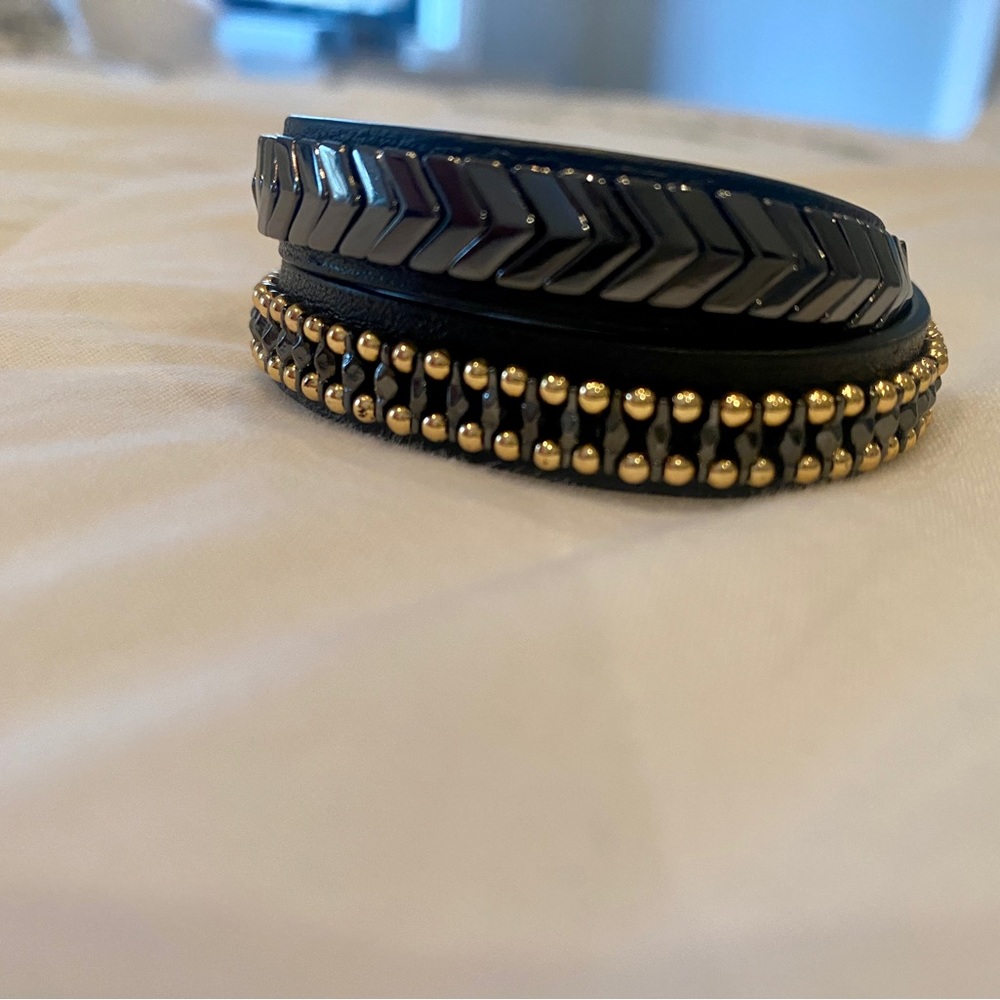 Stella & Dot Black & Gold Wrap Bracelet